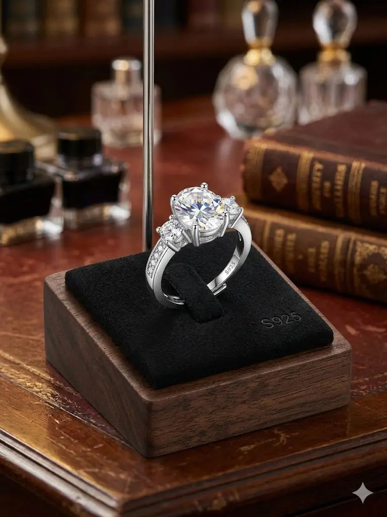 AAA+ Certified Quality, Ring Size Adjustable, Weight 3.3gm, Quality 925-Silver, CJABC-jz353 (Oval white Luxury Zircon)